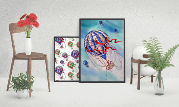 Balloon Poster Watercolor Print & Illustrations