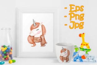 Beautiful Unicorn with Scarf Watercolor Illustrations