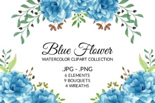 Blue Flower Watercolor Clipart Set & Illustrations