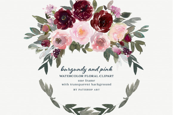 Burgundy and Pink Watercolor Clipart Freebies