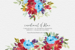 Red Blue Watercolor Floral Clip Art Set Review