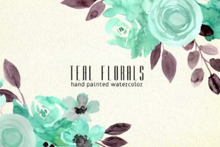Teal Florals Watercolor Clipart & Illustrations
