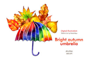 Watercolor Autumn Umbrella Clipart & Illustrations
