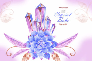 Watercolor Boho Crystal Clipart & Illustrations