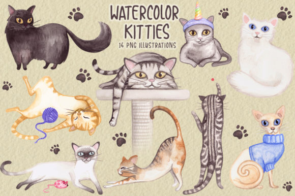 Watercolor Cats Collection: Brand Illustrations