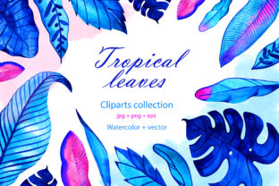 Watercolor Digital Neon Tropical Leaves & Illustrations