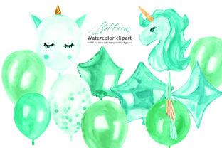 Watercolor Green Balloons Clipart & Illustrations