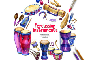 Watercolor Music Percussion Cliparts & Illustrations
