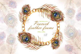 Watercolor Peacock Feather Frame & Illustrations