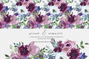 Wine and Mauve Watercolor Floral Illustrations